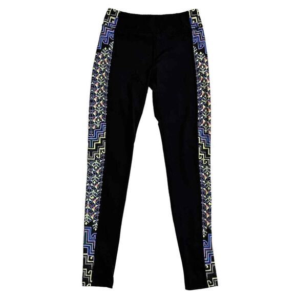 Mara Hoffman Small Active Black Full Length Mid Rise Purple Graphic Leggings - Picture 1 of 7